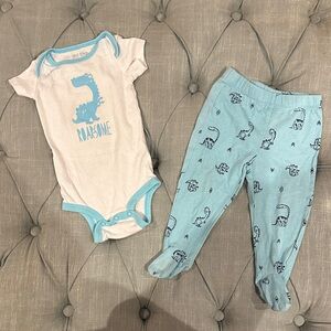 Okie Dokie Dino Bodysuit Set - White and Blue